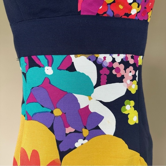 Trina Turk Navy Blue Floral Strapless Dress Women 4 Y2K Flower Hippie Fun Bold - Picture 5 of 9
